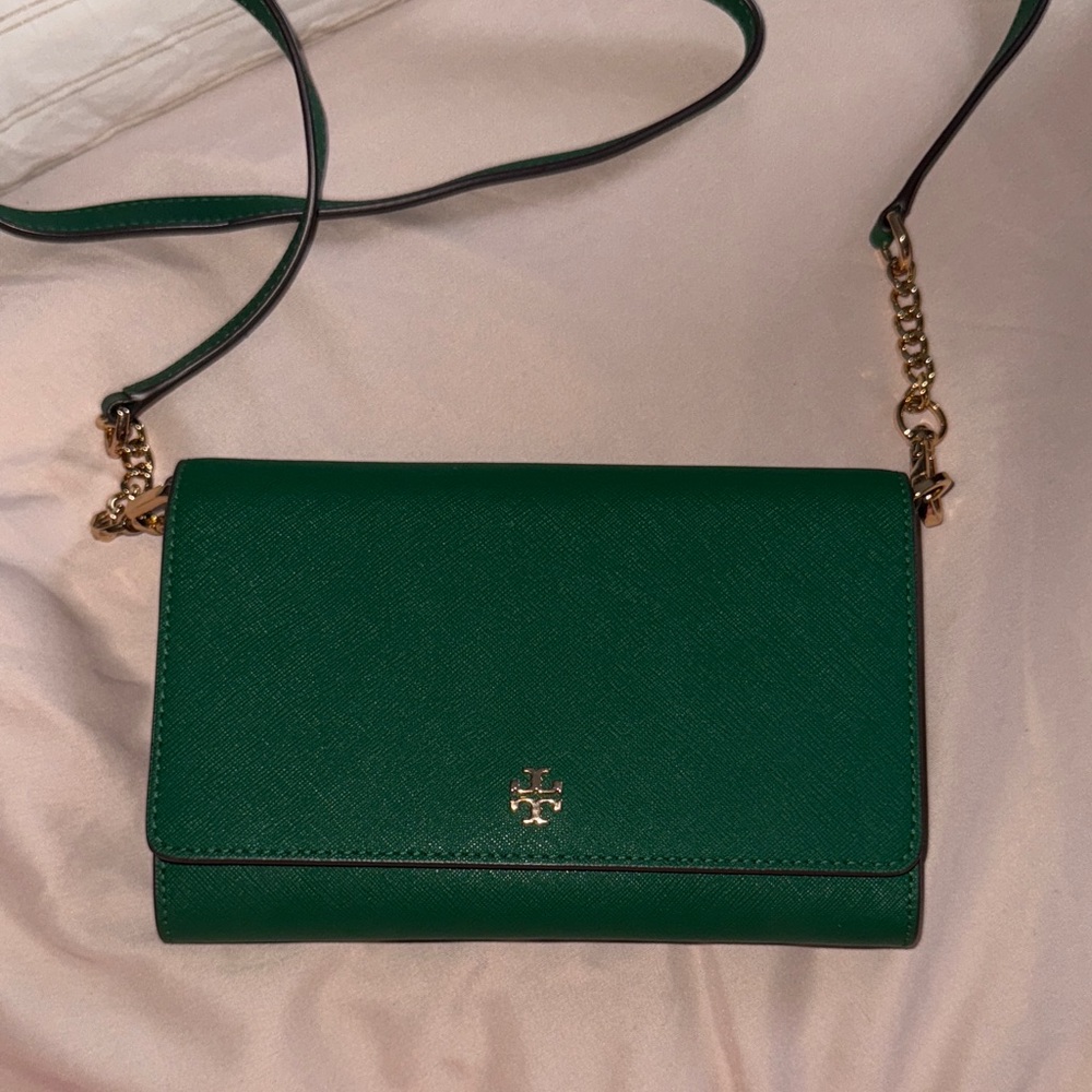 Tory Burch Emerald Crossbody Bag with Gold Accents